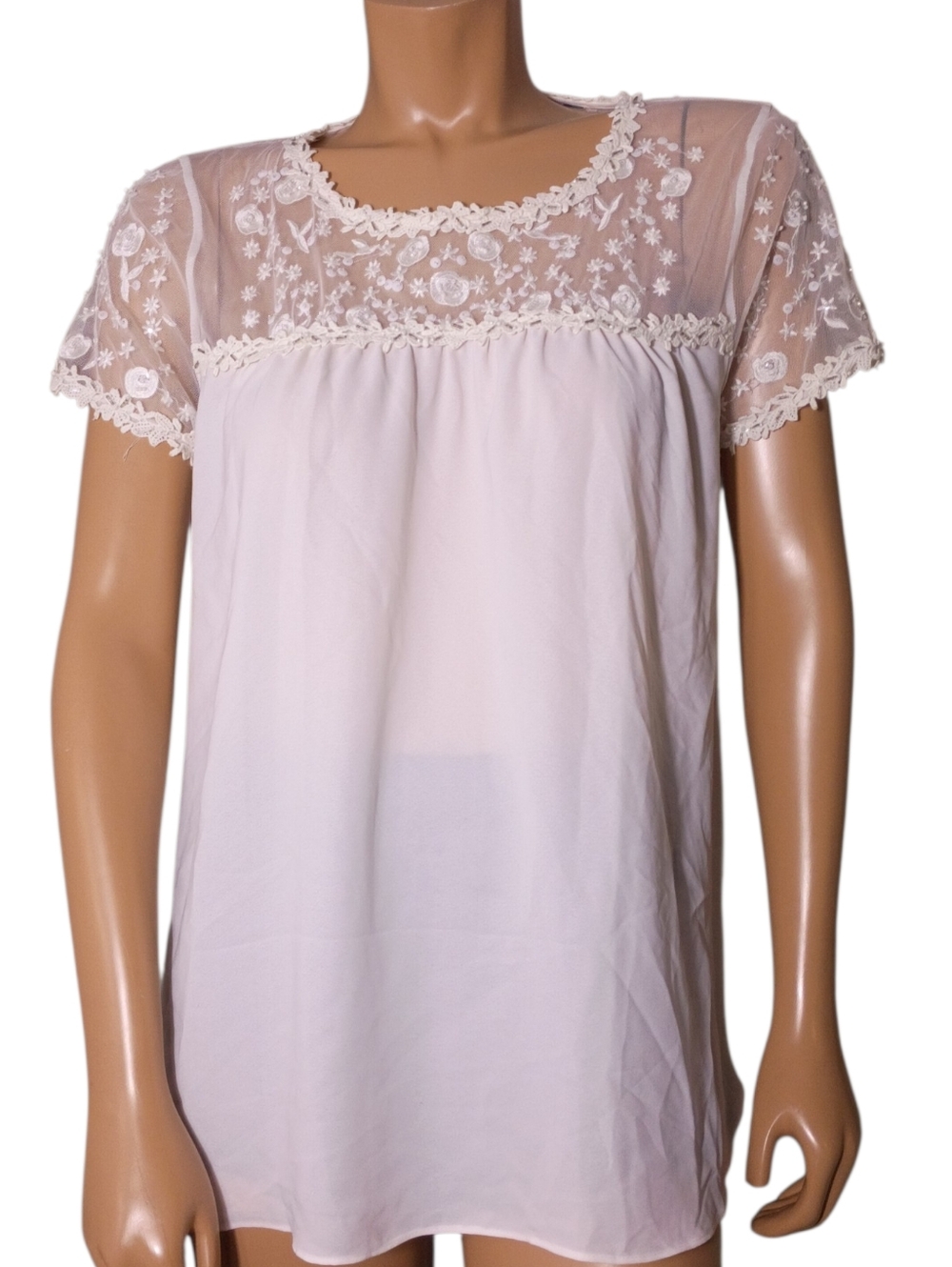 LC Lauren Conrad Cream Lace Embroidered Blouse